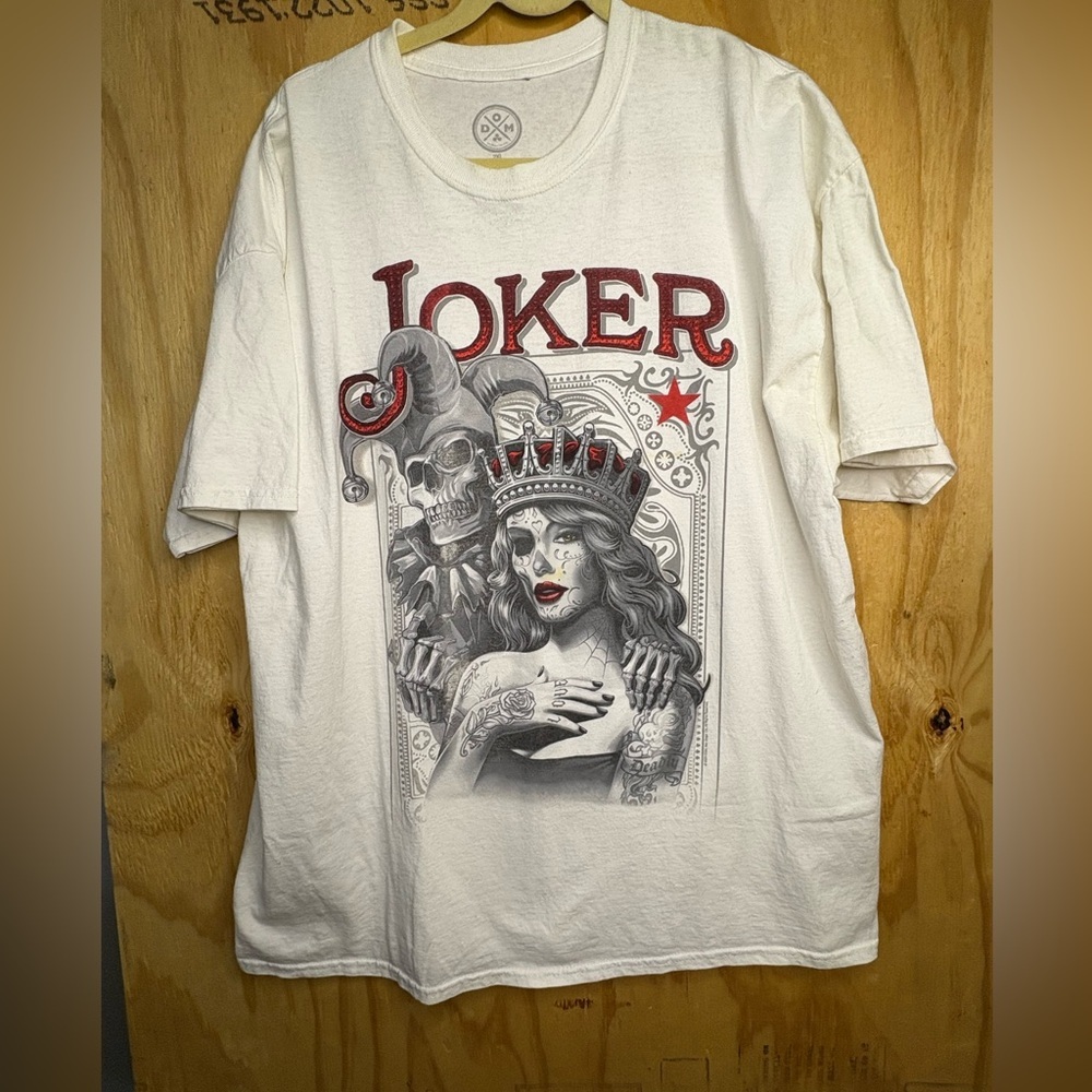 Joker Queen of Hearts Skull Graphic Tee White Gothic‎ Streetwear Unisex